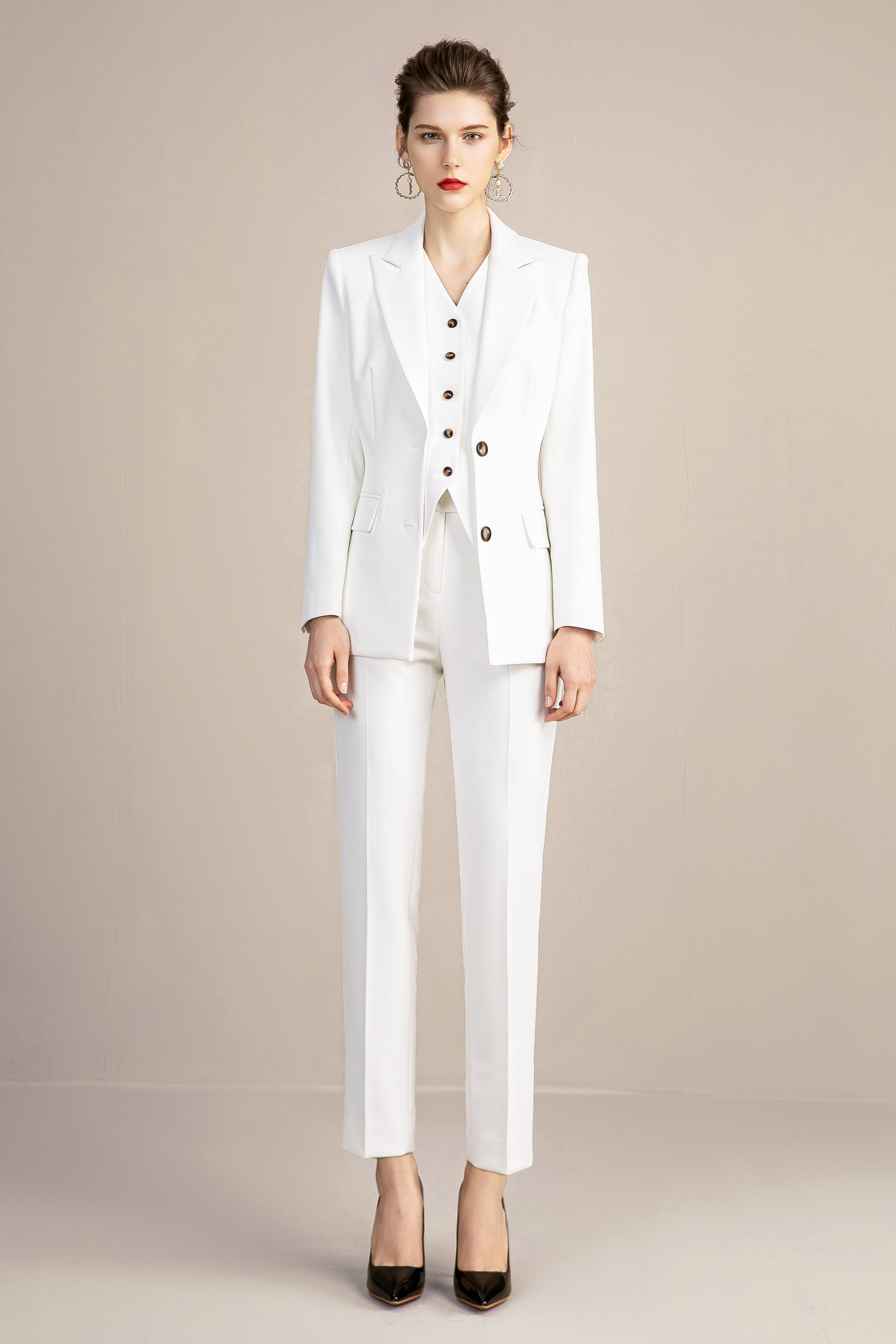 White Classic 3-Piece Suit With Flared Trousers And Vest – trinarosh